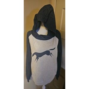 Canadian Collective XL Raglan Hoodie Horse Graphic Cowl Neck Button Accent
